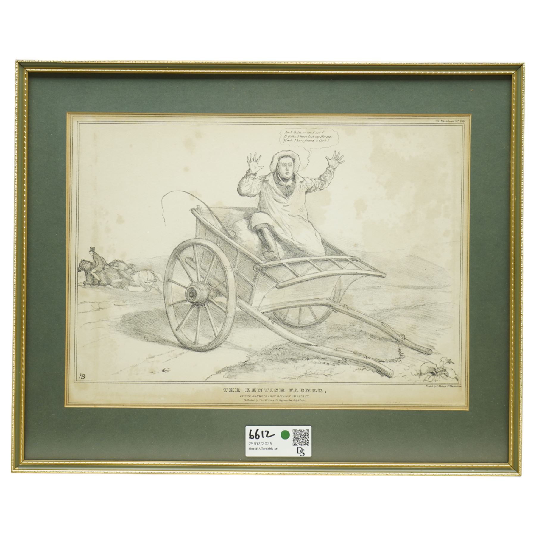 John 'HB' Doyle (British 1797-1868): 'Handwriting upon  the Wall' 'Stop Thief' 'Three Great Pillars of Government' and 'The Kentish Farmer', set four caricature engravings
pub. Thomas McLean 1831, 26cm x 33cm (4)