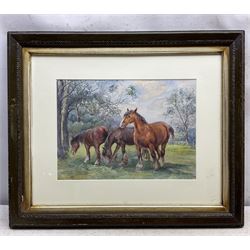 Manner of Rosemary Sarah Welch (British 1946-): Shire Horses Grazing, watercolour unsigned 26cm x 36cm 