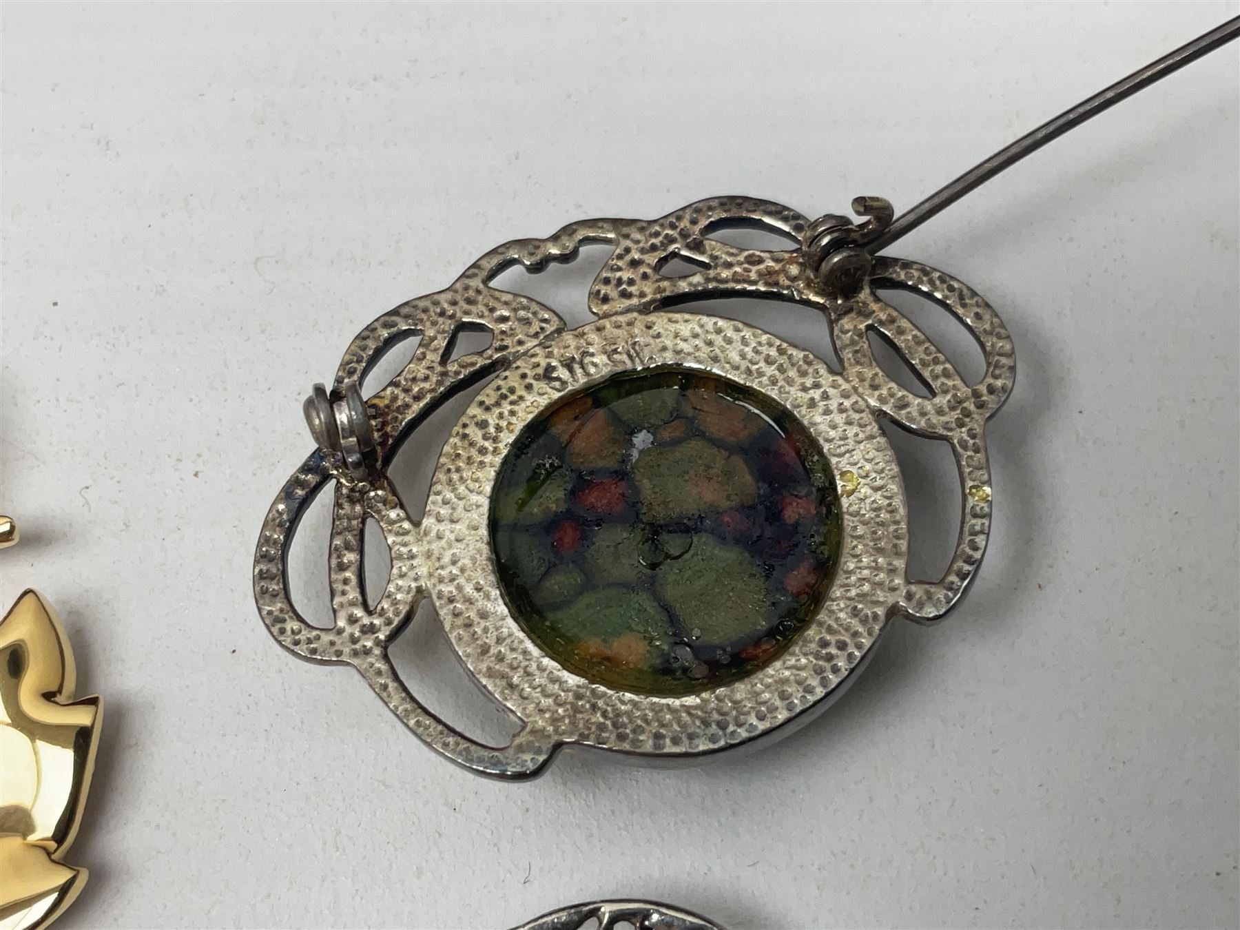 Maurice Lacroix gentlemans quartz wristwatch, 92127, with gold plated case, date apeture and leather strap, together with a Swarovski Crystal bracelet, two silver brooches and two costume brooches