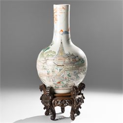 Chinese Kangxi period famille verte vase, the body finely painted with a continuous narrat...