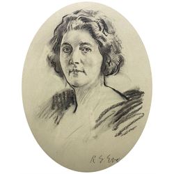 Reginald Grenville Eves RA (British 1876-1941): Portrait of Dame Alice Ellen Terry (1847-1928), oval charcoal signed 55cm x 41cm