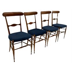 Campanino Chiavari by Fratelli Levaggi - circa. 1950s set eight walnut dining chairs, seats upholstered in blue fabric, 