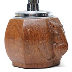 Mouseman - oak octagonal table lighter with carved mouse signature by the workshop of Robert Thompson, Kilburn, H7cm