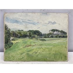 Beatrice Langdon (British 1898-1986): Landscape, oil sketch on canvas laid on to board unsigned, attributed verso 27cm x 36cm (unframed)