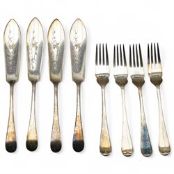 Embossed silver photograph frame, plated frame, set of six plated fish knives and forks etc