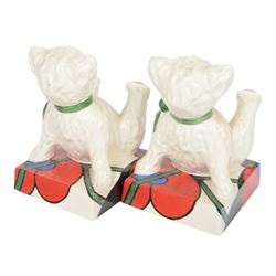 Wedgwood Bizarre by Clarice Cliff, Teddy Bear Bookends, hand painted based upon an original, limited edition 22/150, with certificate and box, H16cm