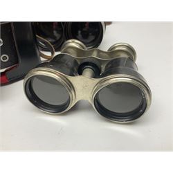 No2 folding autographic brownie, Exakta Varex IIb camera, brass three draw telescope, H.H. Son Ltd binoculars, Carl Zeiss Jena Jenoptem 7x50W binoculars etc