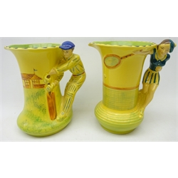  Two Burleigh Ware jugs moulded as a Cricketer and Tennis Player, H19cm (2)  