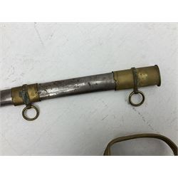 Reproduction American Civil War Cavalry trooper's sword, the 88cm slightly curving fullered steel blade marked to the ricasso 'Ames & Co Chicopee Mass.' and 'US ADK 1862'; brass hilt and leather covered grip; in steel scabbard L110cm overall;  and another reproduction sword (2)