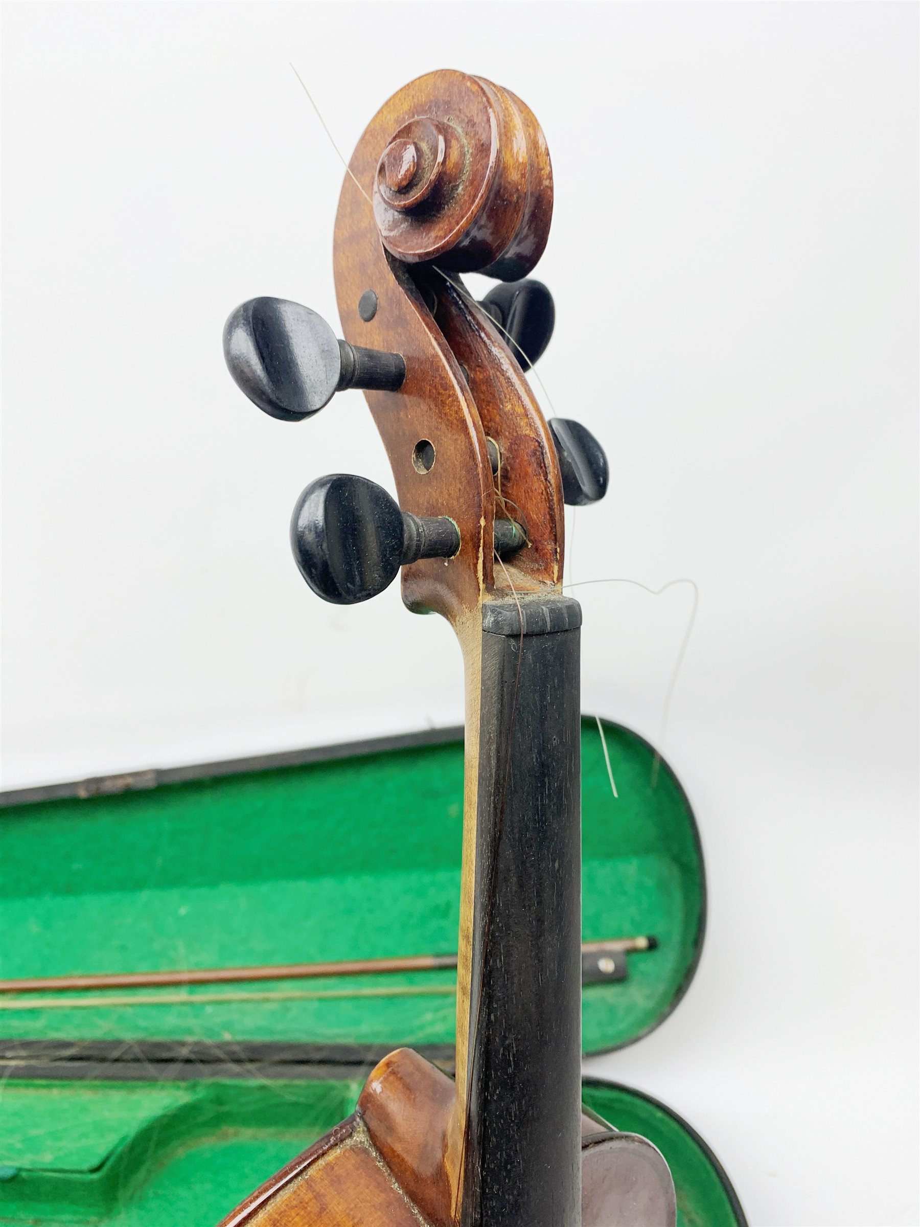 John Murdoch & Co 'The Maidstone' three-quarter size violin with 33.5cm two-piece maple back and ribs and spruce top, bears label, 55cm overall, in hard carrying case with bow