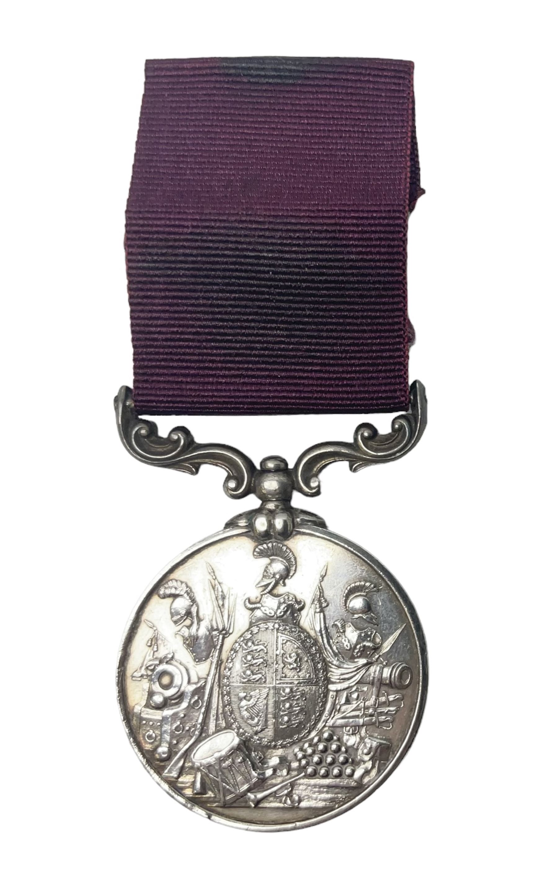 Victoria Army Long Service and Good Conduct Medal, second type reverse, awarded to 1817 Sergt. John Grant Coast R.A., with ribbon and biographical information