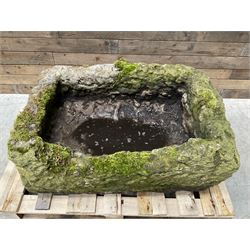 Large 19th century weathered rectangular stone trough