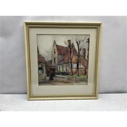 Stewart Carmichael (Scottish 1869-1950): Village Nun in Ghent Belgium, watercolour signed and dated, labelled verso 37cm x 37cm