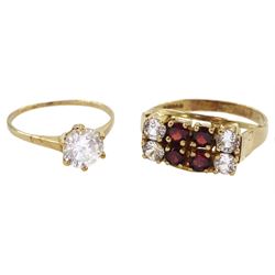 Gold single stone cubic zirconia ring and a gold paste stone set ring, both hallmarked 9ct