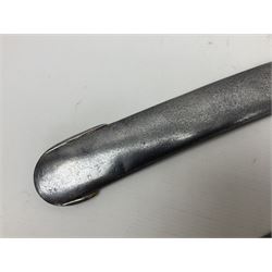 British 1796 Pattern Light Cavalry trooper's sword, the 84cm curving fullered blade stamped Hadley.1 to the back edge, steel hilt with knucklebow, D-shaped langets and leather grip; in polished steel scabbard stamped Osborn & Gunby Birmm. and W.R.16 ( ?16th Light Dragoons) with two suspension rings L100cm overall