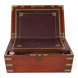 19th century mahogany brass bound writing slope, with fitted interior, H18cm