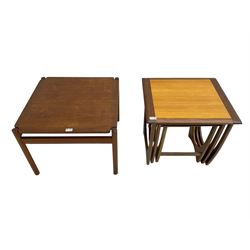 G-Plan - mid 20th century teak 'Fresco' nest of three tables, on shaped end supports (W56cm D50cm H51cm); and a teak square coffee table (W62cm H46cm)