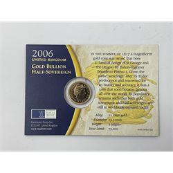 Queen Elizabeth II 2006 gold half sovereign coin, on card