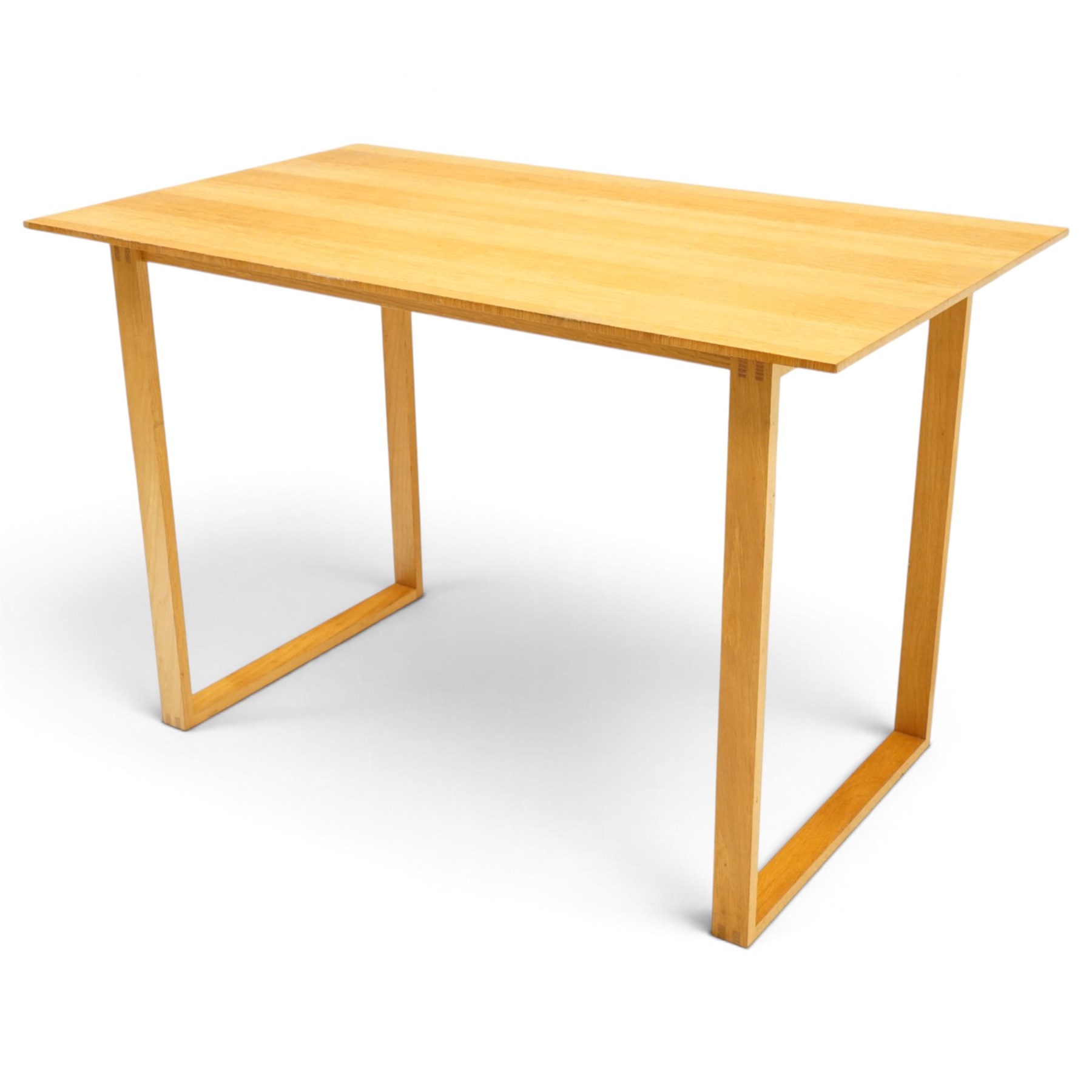 Samuel Chan Alba for Channels of Chelsea - golden oak writing table or desk, rectangular top raised on rectangular end supports