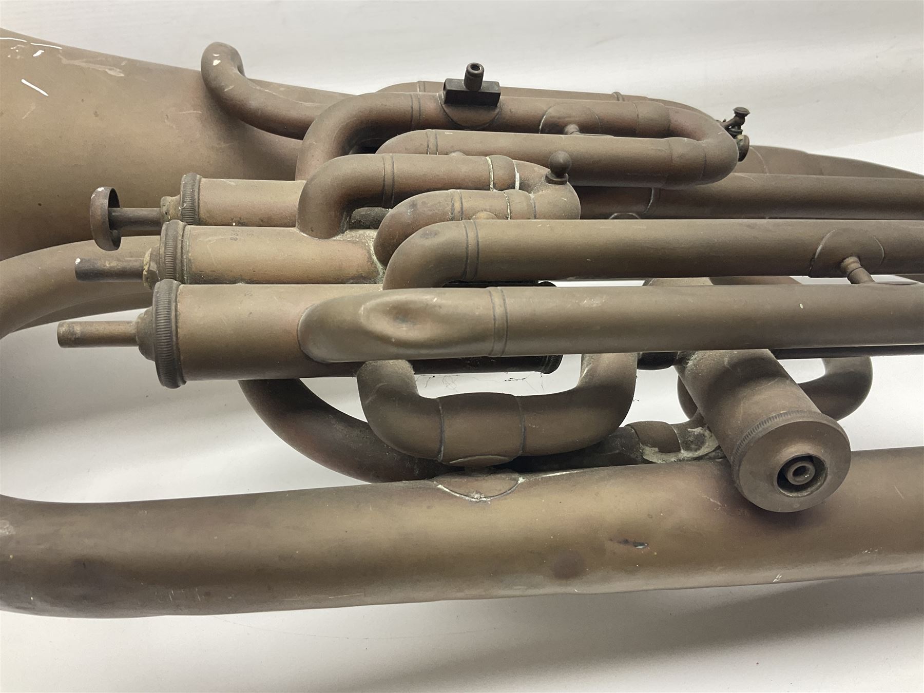 Early 20th century French Jerome Thibouville-Lamy Class B brass 4-valve euphonium for restoration or display L59cm