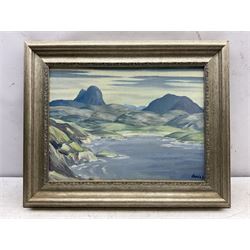 Circle of Denis Peploe RSA (Scottish 1914-1993): Loch Landscape, oil on board signed 34cm x 47cm