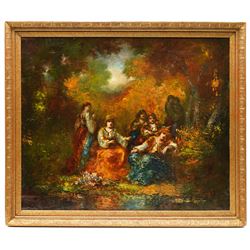 Frédéric Borgella (French 1833-1901): Figures in a Dense Woodland, oil on canvas faintly signed 52cm x 63cm
Provenance: Phillips London, 1928 lot 136, label verso