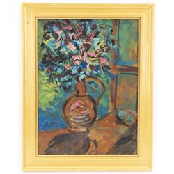 Attrib. Vladimir Tatlin (Russian 1885-1953): Still Life Vase of Flowers, oil on card signed 48cm x 35cm  
