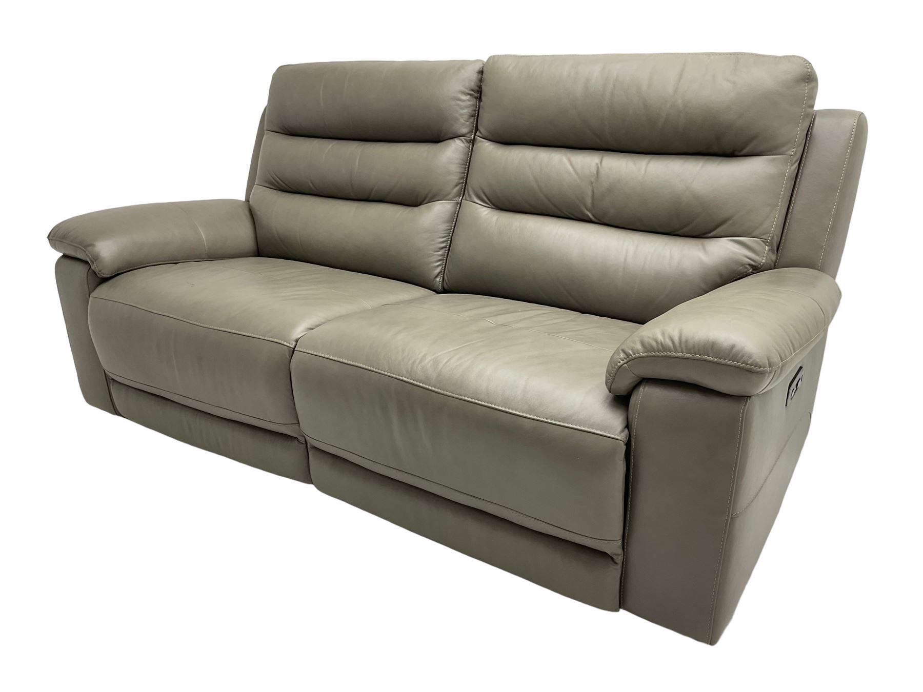 Violino - 'Atlanta' three-seat electric reclining sofa (W200cm, H100cm, D89cm); matching two-seat electric reclining sofa (W158cm); and matching electric reclining armchair (W100cm); upholstered in grey leather