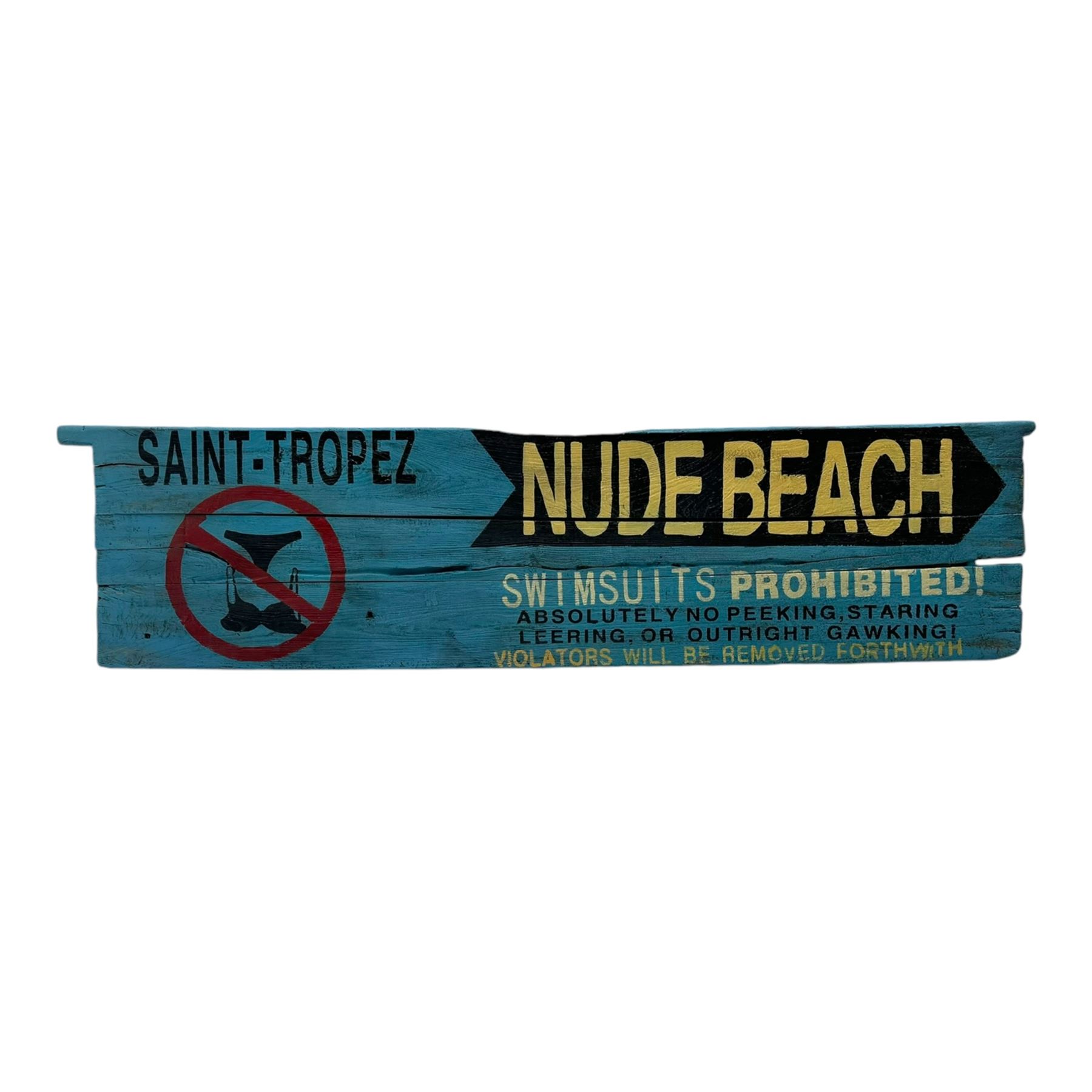 Timothy Oulton Saint Tropez 'Nude Beach' hand-painted oak wall art, W186cm x H49cm