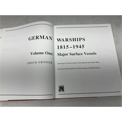 Twenty-seven books of maritime and naval interest including Archibald: The Fighting Ship in the Royal Navy; Chant: The History of the World's Warships; Groner: German Warships 1815-1945; books on seapower, destroyers, battleships, cruisers, seamanship etc