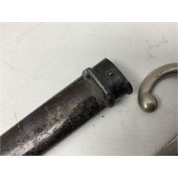 French Model 1866 Chassepot bayonet with 57cm curving fullered steel blade dated 1873 No.L63963; in steel scabbard with conforming number L71.5cm overall; and French St. Etienne Gras bayonet dated 1878 No.K10674 in steel scabbard numbered 79437 (2)