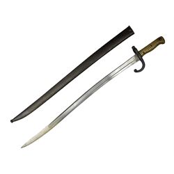 French model 1866 sabre bayonet, the 57.5cm curving blade marked St. Etienne 1868; in associated steel scabbard L71cm overall