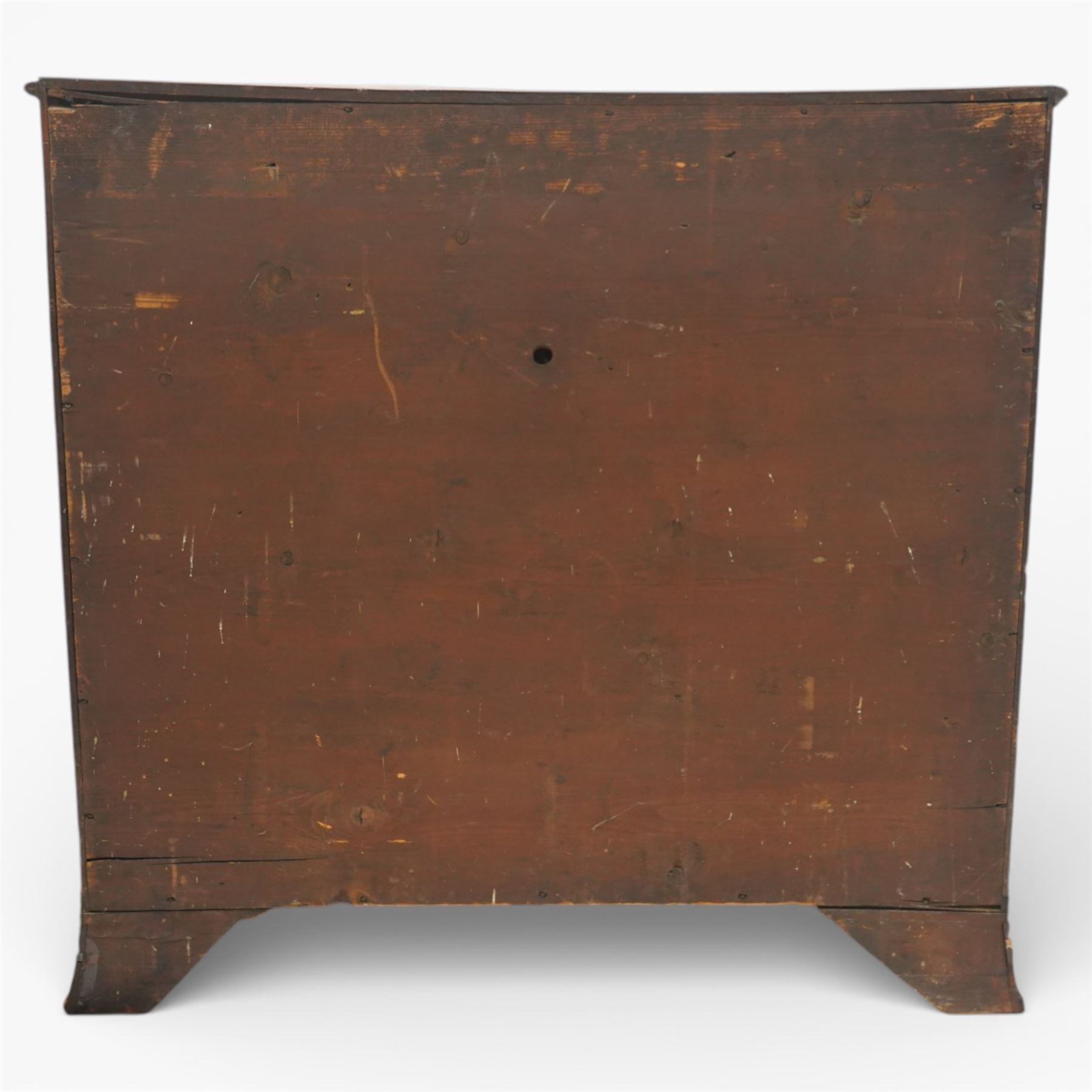 18th century Chippendale style mahogany chest of drawers, the moulded rectangular top above two short and three long drawers fitted with brass swan neck handles, raised upon original shaped bracket feet