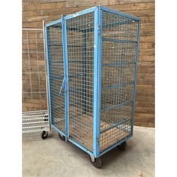 Three sided laundry roll container trolley (W119cm, D81cm, H184cm) and another trolley (W118cm, D78cm, H180cm)