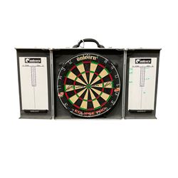 Unicorn cased dartboard, signed by Martin ‘Woolfie’ Adams