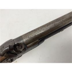 19th century take down 'cripple stopper' single barrel percussion gun, removable walnut stock with bayonet style fitting, chequered grip and fore-end, approximately 8-bore, the 59.5cm (23