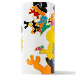 Otmar Alt (German 1940-) for Rosenthal Studio Line - porcelain cylinder vase with whimsical figures, H18.5cm