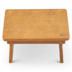 Acornman - adzed oak occasional table, rectangular top with exposed pegged joints and chamfered edges, raised on square chamfered legs, with signature carved acorn, by the workshop of Alan Grainger, Brandsby