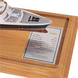 Maritime Replicas 1:771 scale model of Cunard Queen Elizabeth 2, in perspex display case, together with a larger scale model of cruise liner MV Discovery, largest H76cm, W27cm