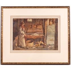 Albert George Stevens (Staithes Group 1863-1925): Girl Preparing Food, watercolour signed 24cm x 34cm