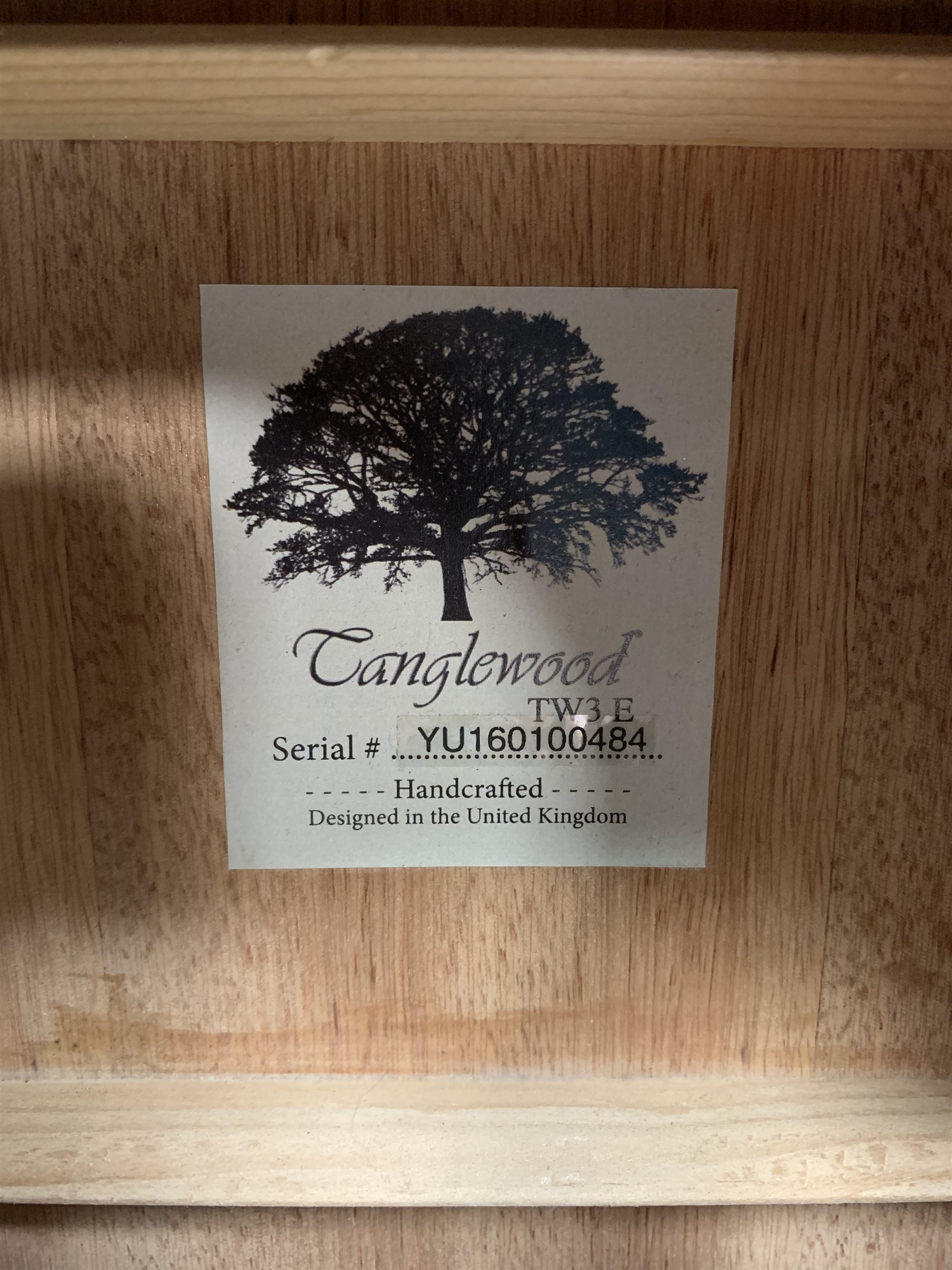  Tanglewood Model TW3E mahogany cased semi-acoustic six-string guitar, serial no.YU160100484, L103cm, in carrying case  