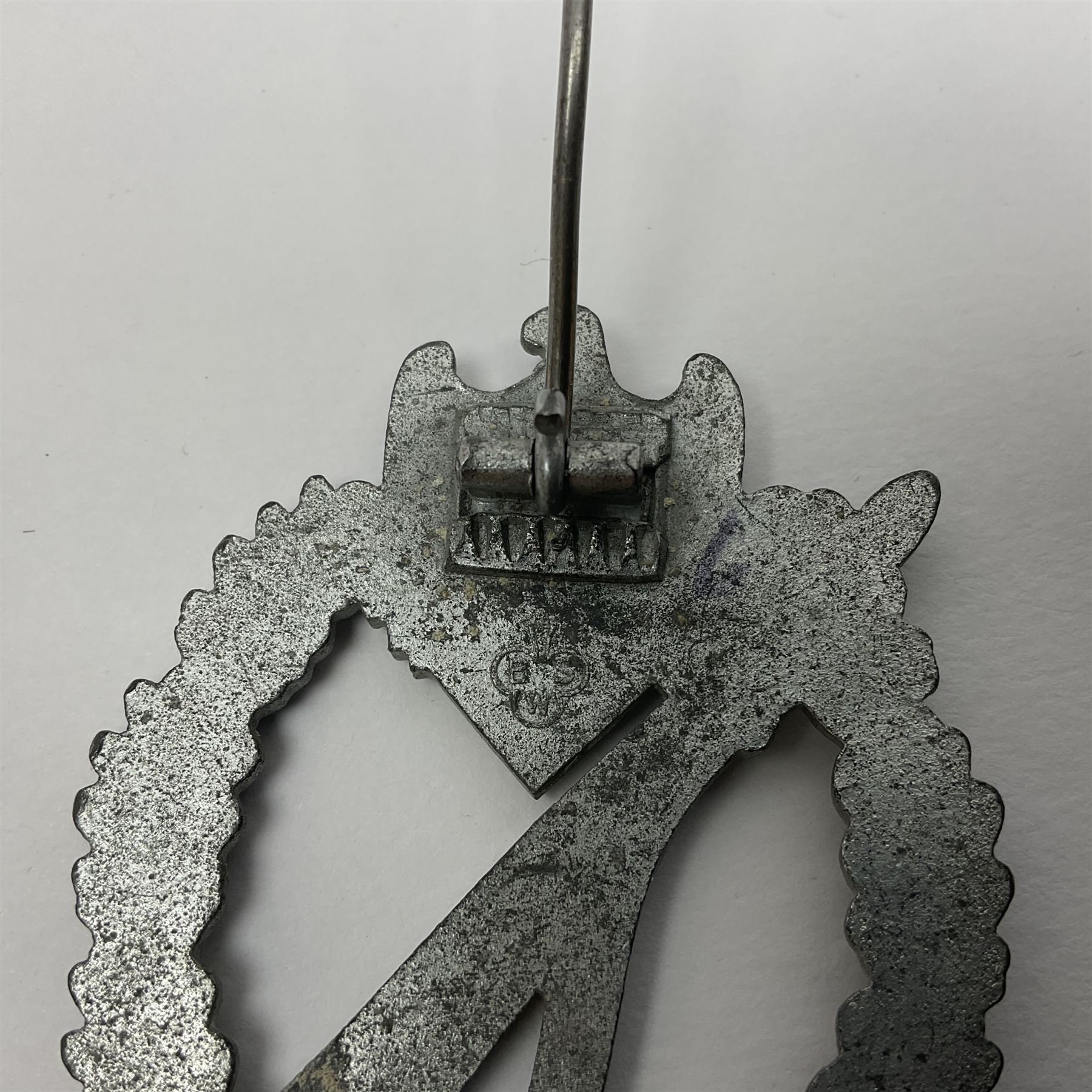 WW2 German 'silver' Infantry Assault badge marked BSW verso; another Infantry Assault badge; and a silvered General Assault badge (3)