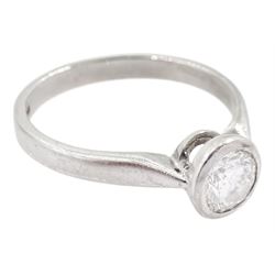 18ct gold bezel set single stone round brilliant cut diamond ring, Birmingham hallmark, diamond approx 0.65 carat