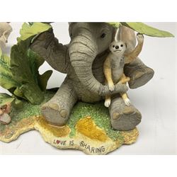 Seven Tuskers elephant figure groups, to include limited edition Stop! Mice Crossing 3479/4000 and Hide n' Squeak 77/4000, Love is... Sharing, Always a Safe Haven, Together Always etc, tallest H24cm