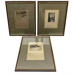 Frank Henry Mason (Staithes Group 1875-1965): Yorkshire Views - including 'Whitehall - Whitby', set of three etchings each bearing inscription, max 7cm x 10cm (3)