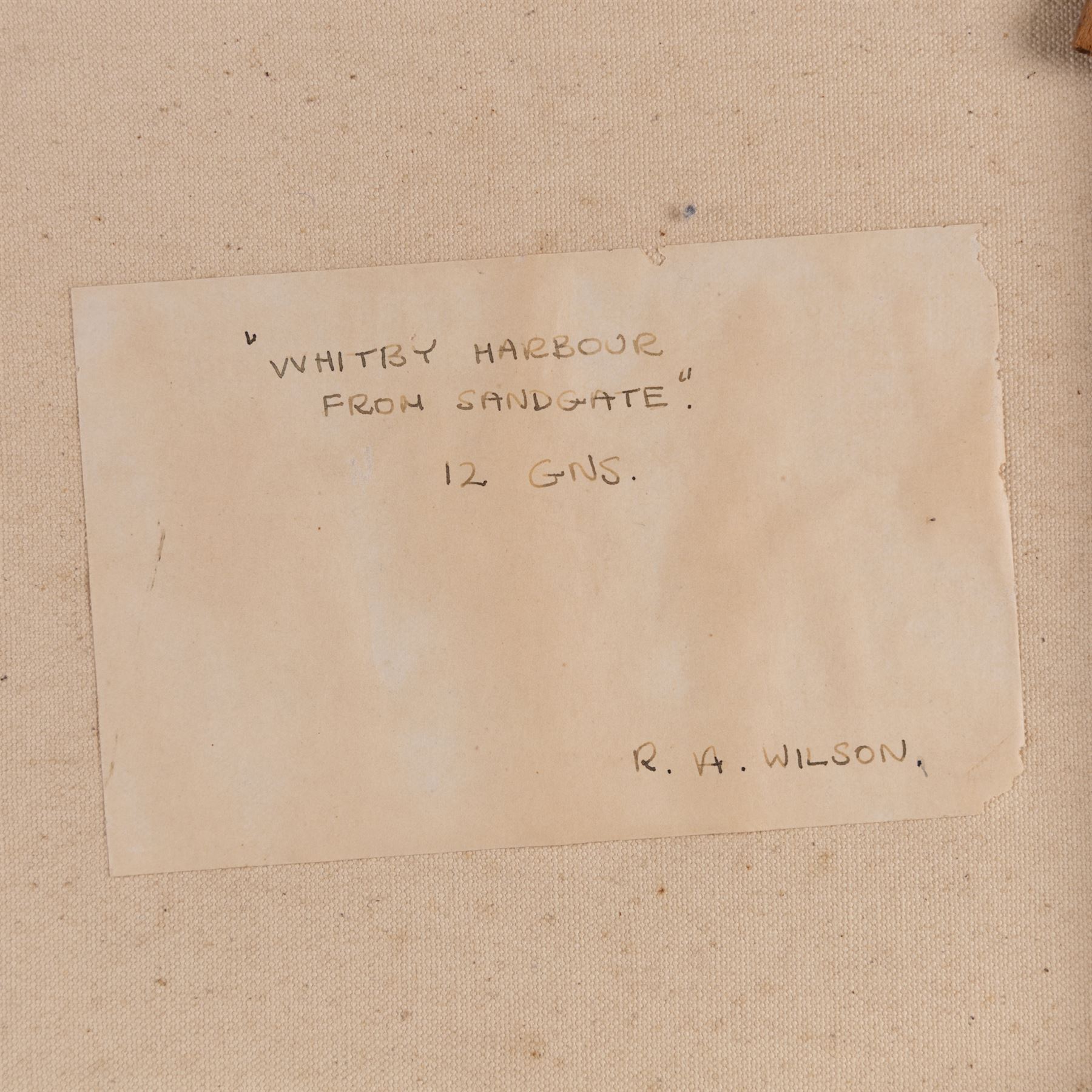 RA Wilson (British Mid-20th century): 'Whitby Harbour from Sandgate', oil on canvas signed and dated 1970, titled on label verso 75cm x 70cm