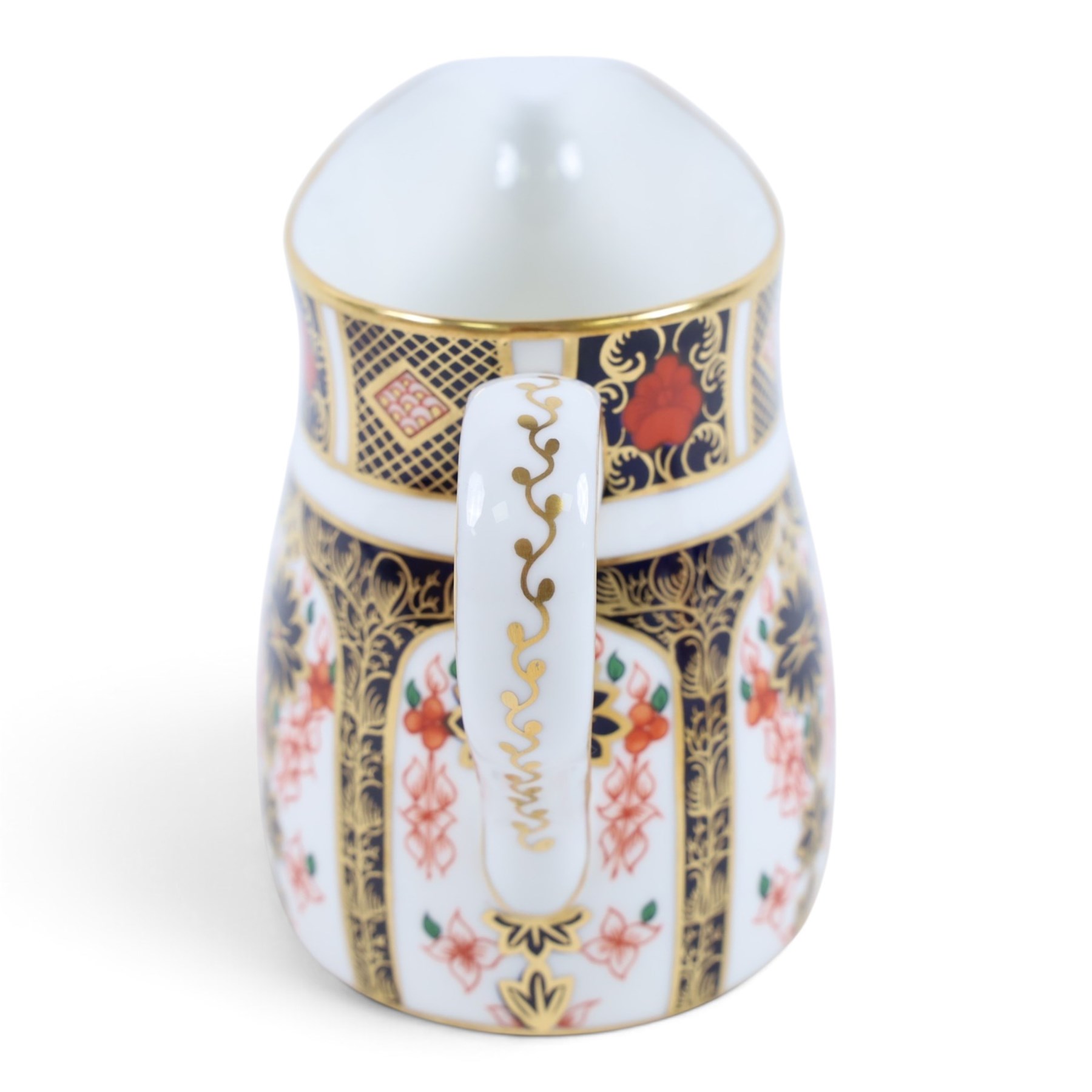 Royal Crown Derby Old Imari 1128 pattern teapot, sugar bowl and milk jug, teapot H20cm