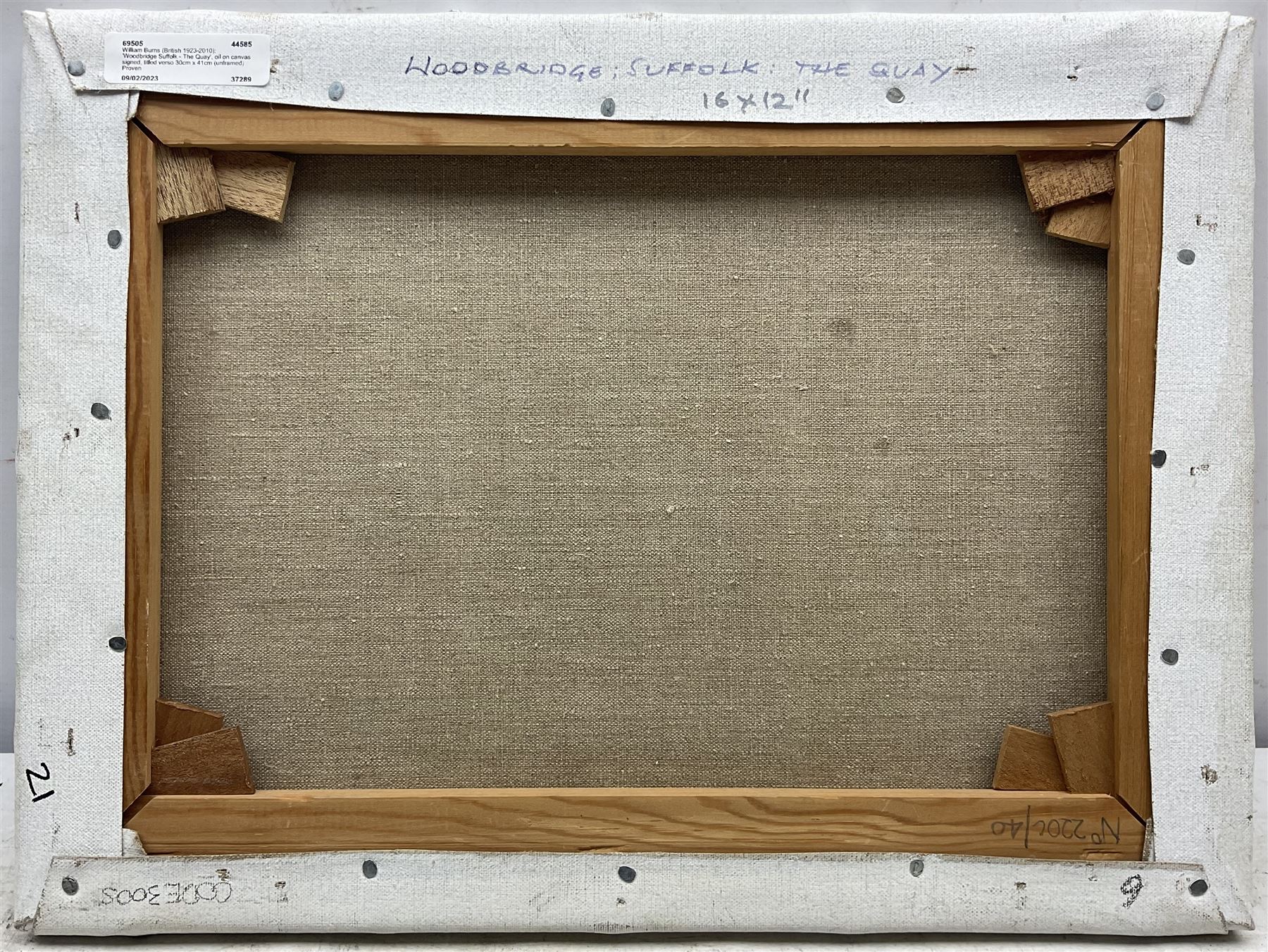 William Burns (British 1923-2010): 'Woodbridge Suffolk - The Quay', oil on canvas signed, titled verso 30cm x 41cm (unframed) 
Provenance: direct from the artist's family
