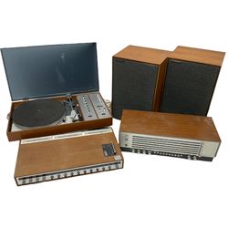 BUSH 'Arena' stereo system, in teak casing - two speakers, radio receiver TA2800, tuner amp TA2700, turntable with amp and tuner RTA 2000 - all untested