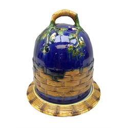 Majolica style cheese dome and dish with floral  and woven basket effect decoration, H32cm